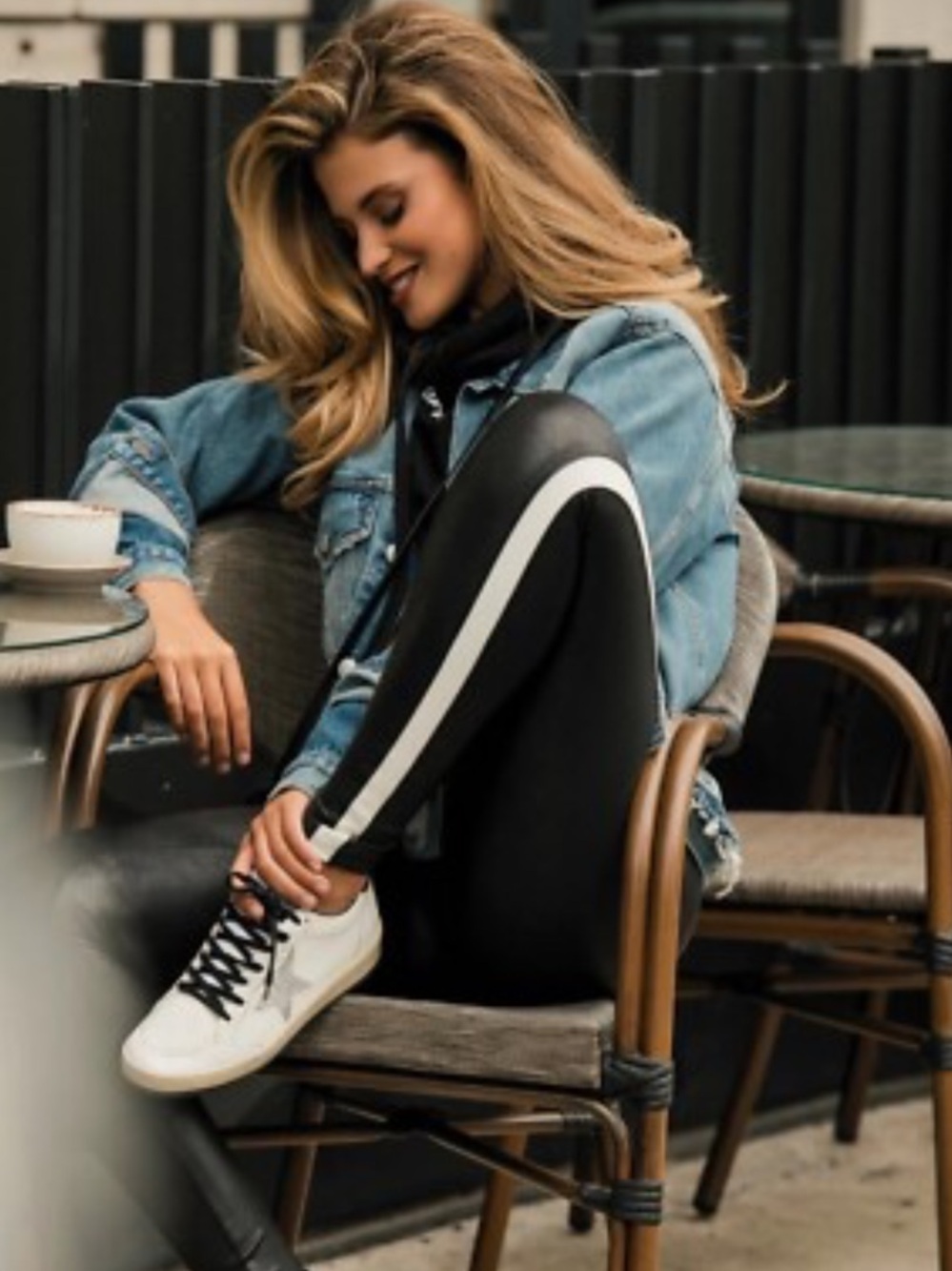 Black Faux Leather Leggings with White Side Stripe